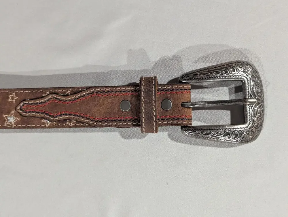 Shyanne Belt Womens M Brown Leather Western Star Rhinestone Buckle Country